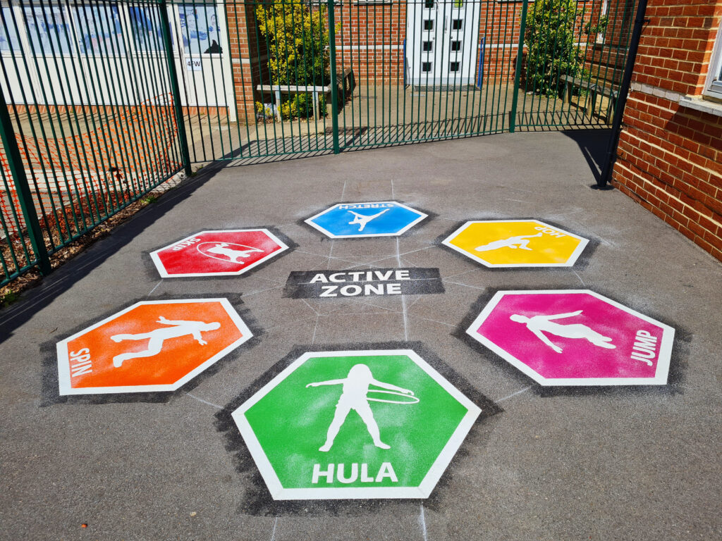 Multi-sports active zone marked out on a playground