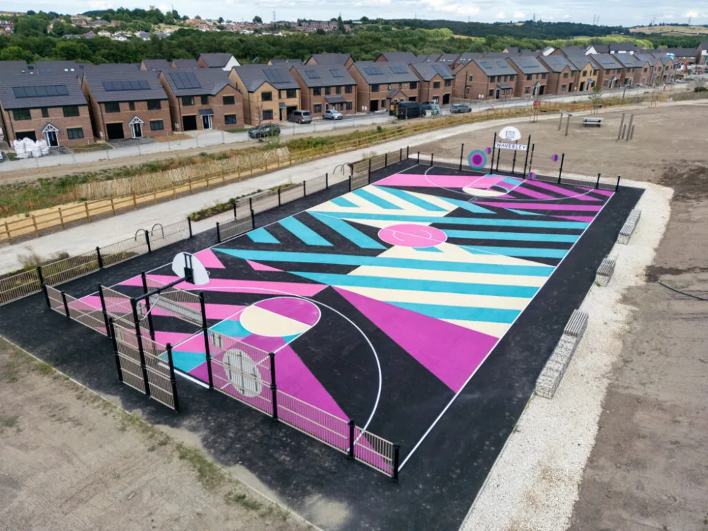 Multi-use games area with bold coloured line markings installed at Highwall Park, Waverley