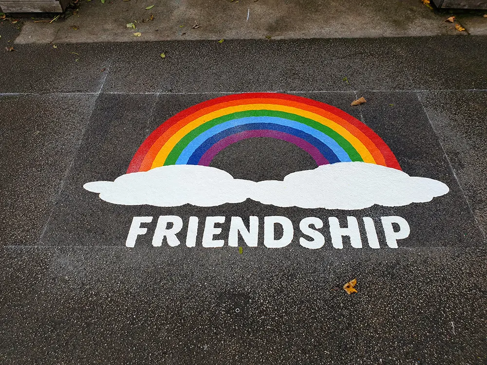 Friendship Rainbow thermoplastic playground marking at a UK school