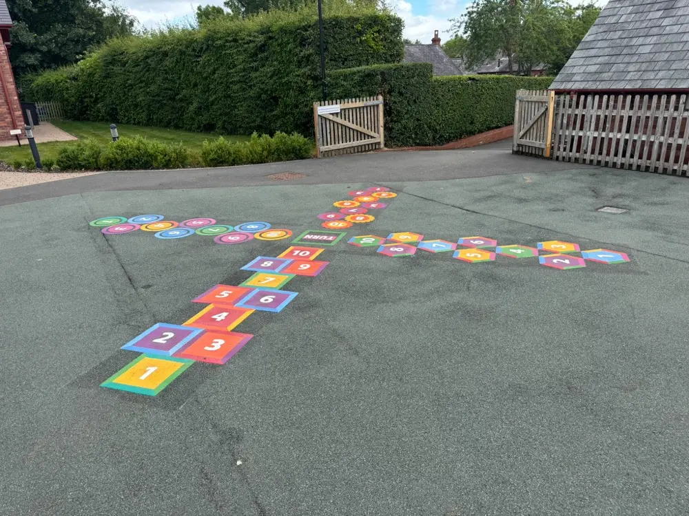 4 Way Hopscotch thermoplastic playground marking at a UK school