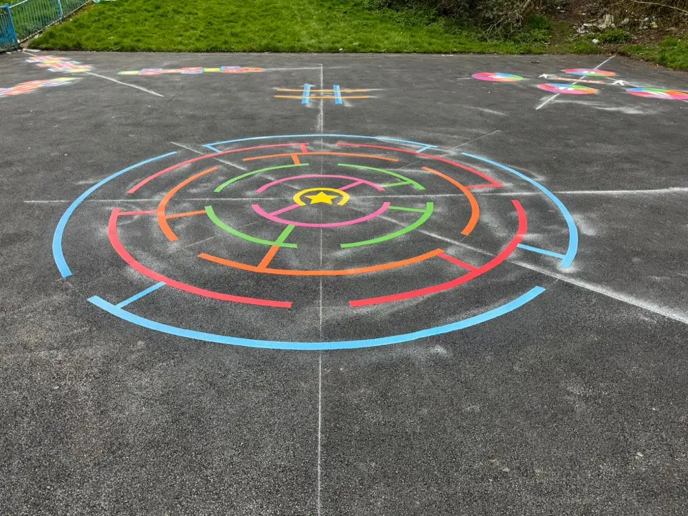Circular Maze thermoplastic playground marking at a UK school