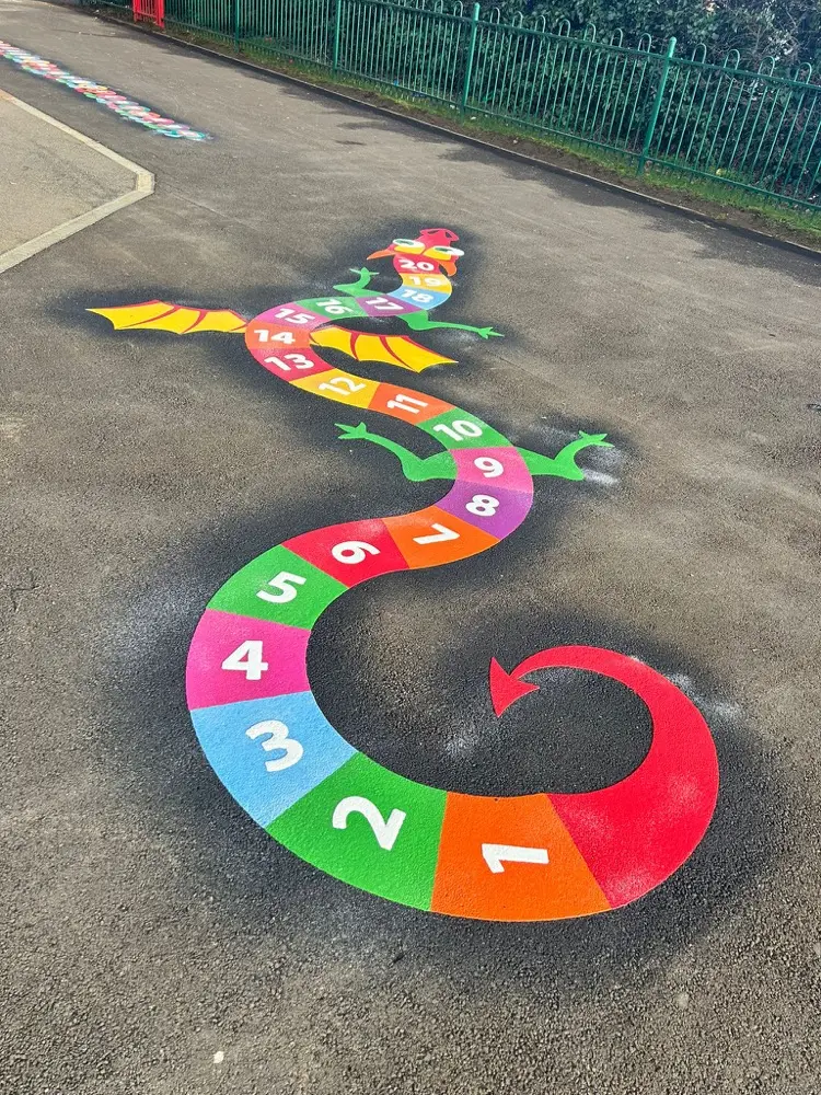 1 to 20 Dragon thermoplastic playground marking at a UK school