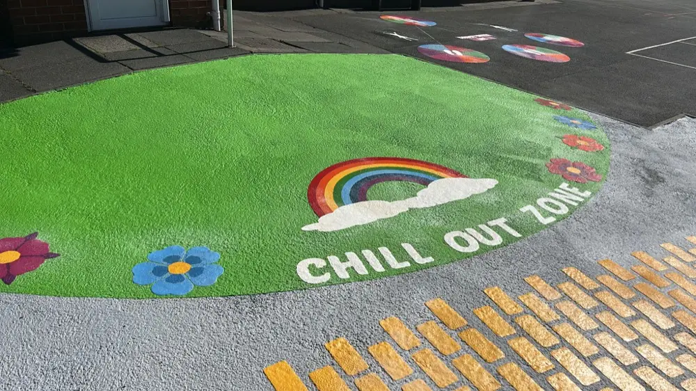 Yellow Brick Pathway thermoplastic playground marking at a UK school