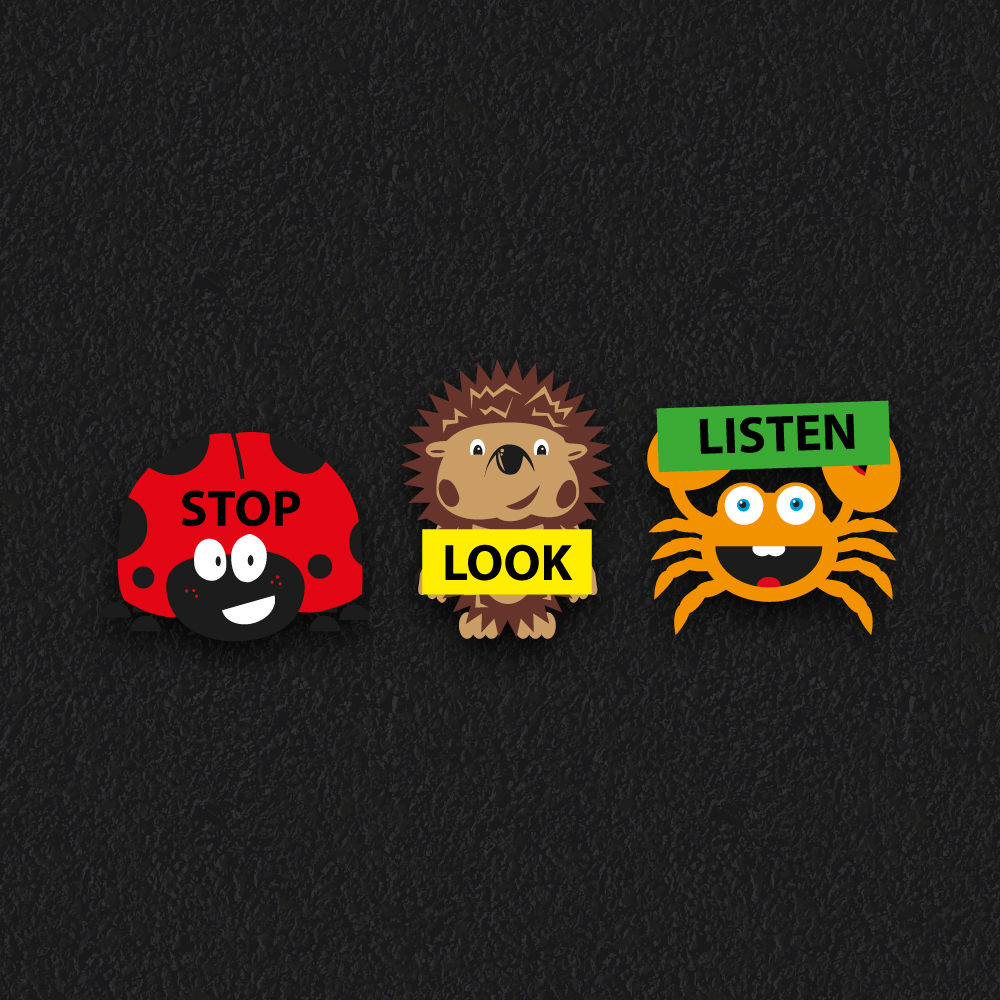 Stop Look Listen Characters thermoplastic playground marking